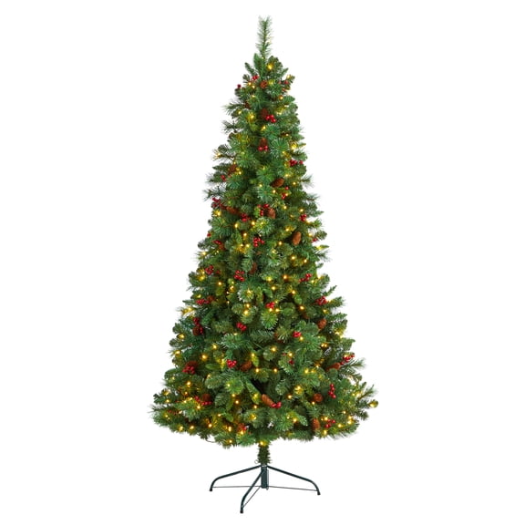 Nearly Natural Warm White Prelit LED Green Flat Back Pine Artificial Christmas Tree, 7'
