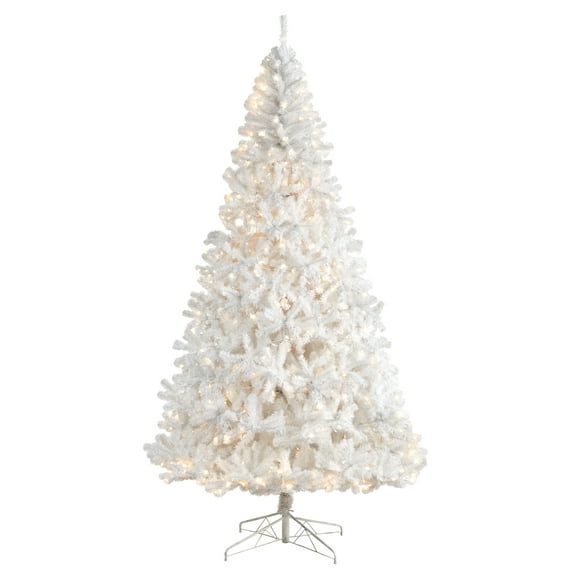 Nearly Natural Warm White Prelit LED White Decorated Fir Christmas Tree, with 1860 Bendable Branches 9'