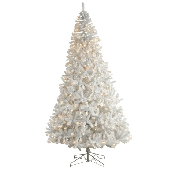 Nearly Natural Warm White Prelit LED White Decorated Fir Christmas Tree, with 2200 Bendable Branches 10'
