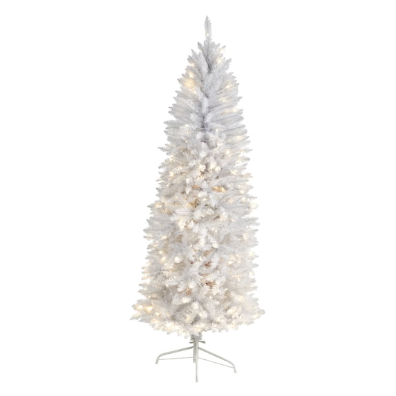 Nearly Natural Warm White Prelit LED White Decorated Slim Christmas Tree, with 743 Bendable Branches 6'
