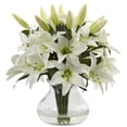 thumbnail image 1 of Nearly Natural White Lily Artificial Flower Arrangement with Vase, 1 of 3