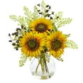 thumbnail image 1 of Nearly Natural Yellow Sunflower Artificial Flower Arrangement in Vase, 1 of 3