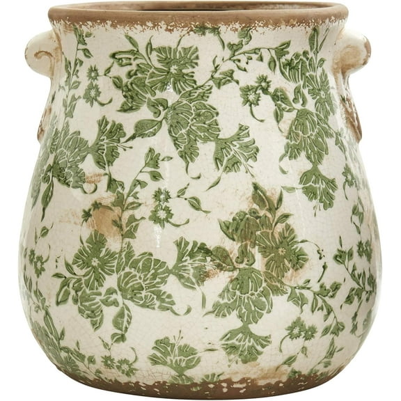 Nearly natural indoor Tuscan ceramic green scroll decoration vase