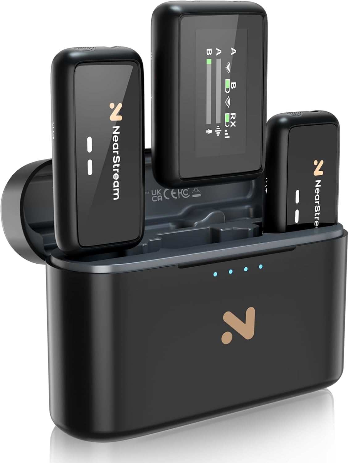 Nearstream AWM 20T Wireless Lapel Microphones for iPhone/Android/DSLR/Camera with Noise Cancellation, 656ft Transmission, LCD Display, 20H Battery Life