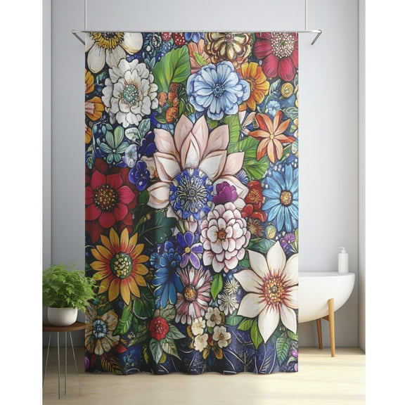 Neasow Boho Floral Bathroom Shower Curtain, Bright Fabric Floral Shower Curtain with 12 Hooks, Multicolor