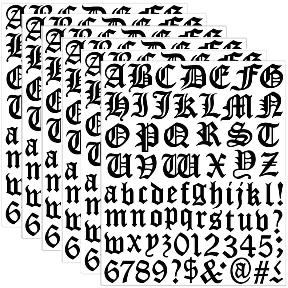 Neasyth 12 Sheets Letter Stickers, Vinyl Old English Alphabet Number Stickers for Graduation Scrapbooking DIY Art Craft (1 Inch,Black)
