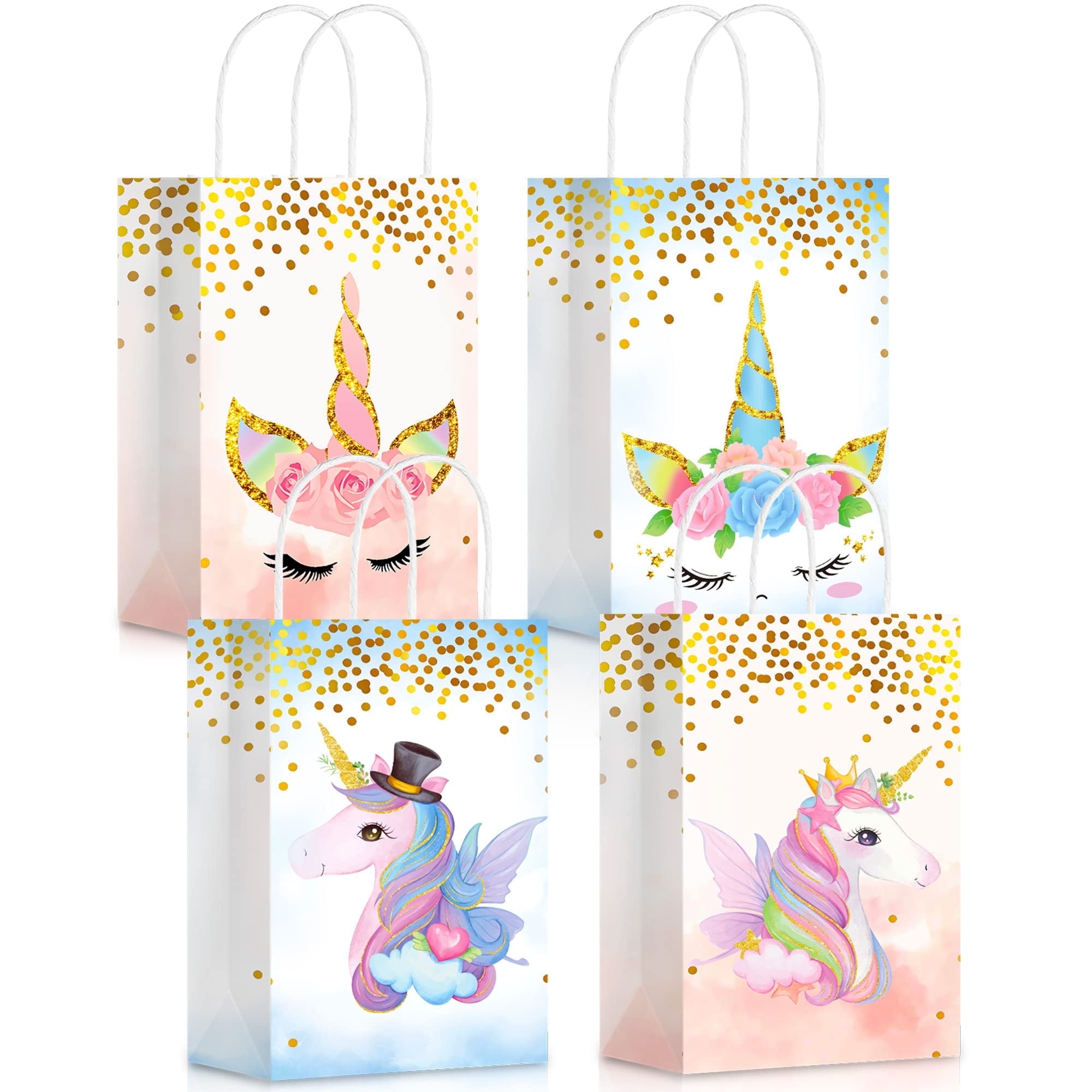 Neasyth 24Pcs Unicorn Party Favor Bags for Girls Birthday Party Supplies, Unicorn Goodie Gift Bags with Handles for Kids Rainbow Birthday Decorations