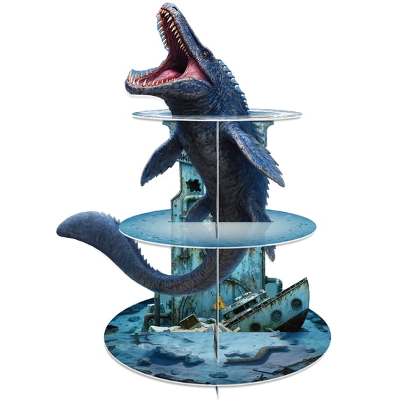 Neasyth 3 Tier Dinosaur Cupcake Stand, Dinosaur Cupcake Holder Party Decorations, Dino Dessert Tower for Kids Dino Party Birthday Supplies