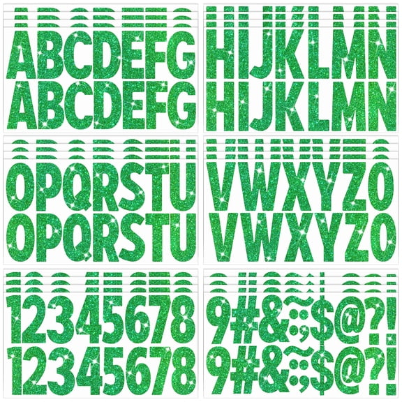 Neasyth 376 Pcs 24 Sheets Large Letter Stickers Glitter Big Font Alphabet Number Self Adhesive for Mailbox Crafts Poster, Green