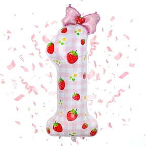 Neasyth 40 Inch Strawberry Number 1 Balloon Berry First Birthday Decor for Baby Girls Strawberry 1st Birthday Balloon