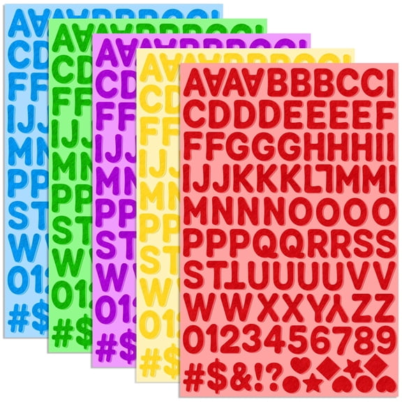 Neasyth 490Pcs Felt Letters Stickers, 1 Inch Alphabet Letters Numbers & Shapes Sticker for Kids DIY Scrapbook Arts and Crafts Supplies(Multicolor)