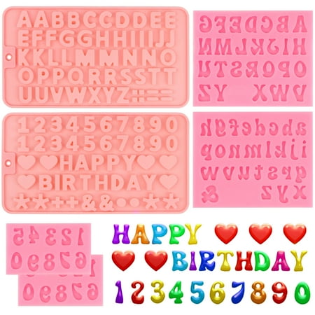 Neasyth 6 pack Letters and Number Chocolate Molds, Silicone Fondant Mold, Reusable Alphabet Baking Molds for Cake Decorating Symbols