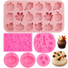 Neasyth 6Pcs Pumpkin Mold, Fall Maple Leaf Silicone Mold, Chocolate Candy Fondant Molds for Halloween Thanksgiving Fall Baking
