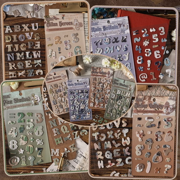 Neasyth 8 Sheets Vintage Letter Stickers, Aesthetic Alphabet and Number Stickers for Scrapbooking Journal Supplies Bullet Journals
