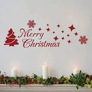 Neasyth Christmas Tree Stickers Decor Winter Snow Wall Decals Merry Christmas Window Cling Quotes Star Vinyl Art Decoration (Red)