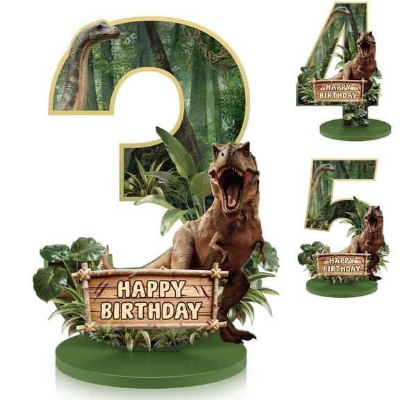 Neasyth Dinosaur Table Decorations, Dinosaur Centerpieces for Boys 3rd Birthday Decorations Dino Theme Number Sign Party Supplies Photo Props
