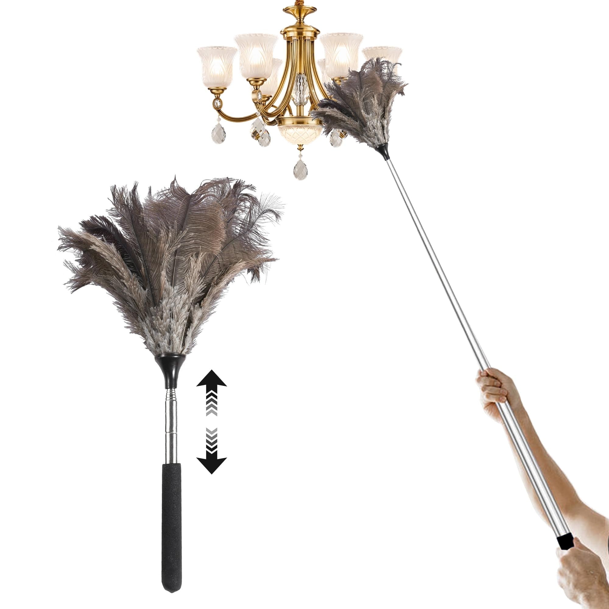 Neasyth Feather Duster, Extendable Ostrich Duster for Cleaning High Ceilings Lights Cupboards 47 in