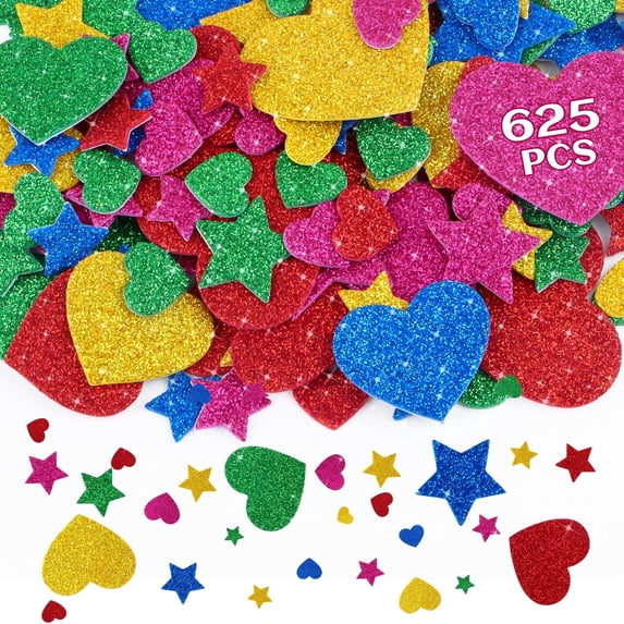 Sticker Gliter Neasyth Foam Stickers, 625Pcs Multicolor Glitter Heart Star Foam ...