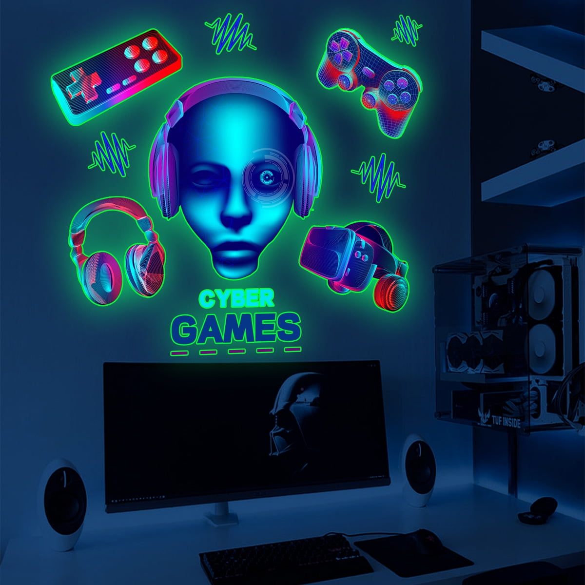 Neasyth Gaming Wall Decals Glow in The Dark Game Wall Stickers Boy
