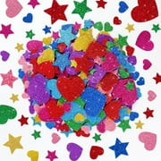 Neasyth Glitter Foam Stickers, 1000Pcs Multicolor Star and Heart Foam Stickers for DIY Crafts