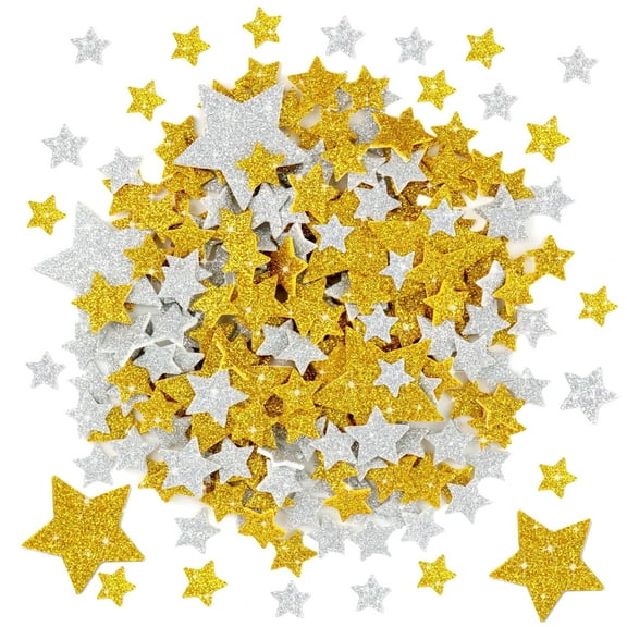 Neasyth Glitter Star Foam Stickers, 1026Pcs Gold & Silver Stars Shape Stickers 3 Size for Kid's Posters Craft Supplies