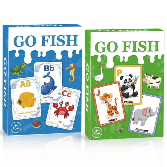 Neasyth Go Fish, 2 Pack Educational Alphabet Go Fish Card Game for Kids 4-8, Toddlers Card Games for Family Game Night (Animals & Ocean)