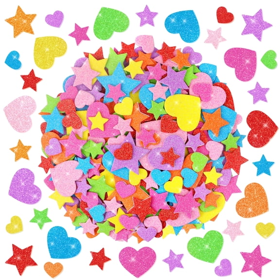 Neasyth Foam Stickers, 1000Pcs Glitter Colorful Mixed Heart Star Shaped Stickers for Kids DIY Crafts Wedding Party Favors