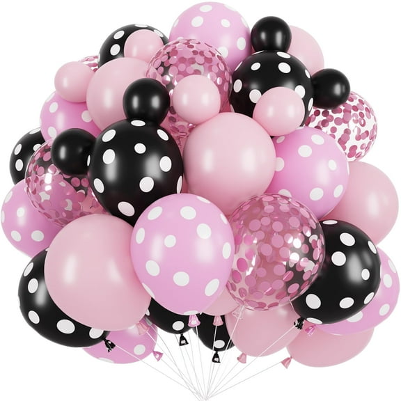 Neasyth Pink and Black Balloons,60Pcs 12Inch Polka Dot Latex Balloons Kit for Girls Baby Shower Party Supplies