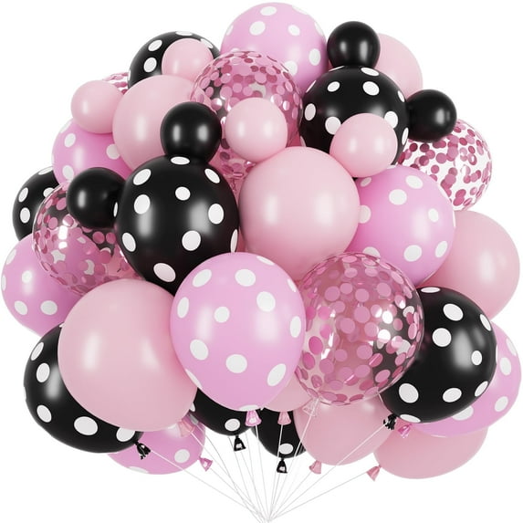 Neasyth Pink and Black Balloons,60Pcs 12Inch Polka Dot Latex Balloons Kit for Girls Baby Shower Party Supplies