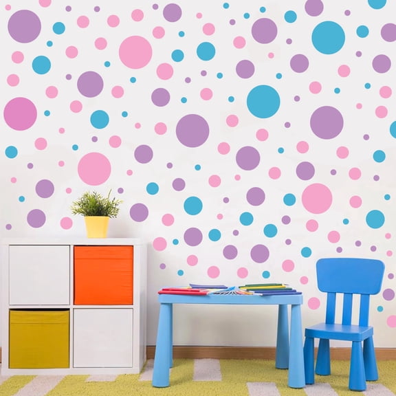 Neasyth Polka Dot Wall Decals Boho Round Circle Rainbow Wall Stickers for Girls Playroom Nursery Classroom, Light Purple