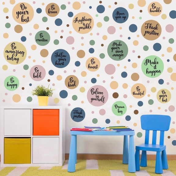Neasyth Polka Dot Wall Decals Inspirational Wall Decal for Classroom, Motivational Quote Circle Wall Sticker Removable Lettering Positive Saying Sticker for Dance Yoga Gym, Boho