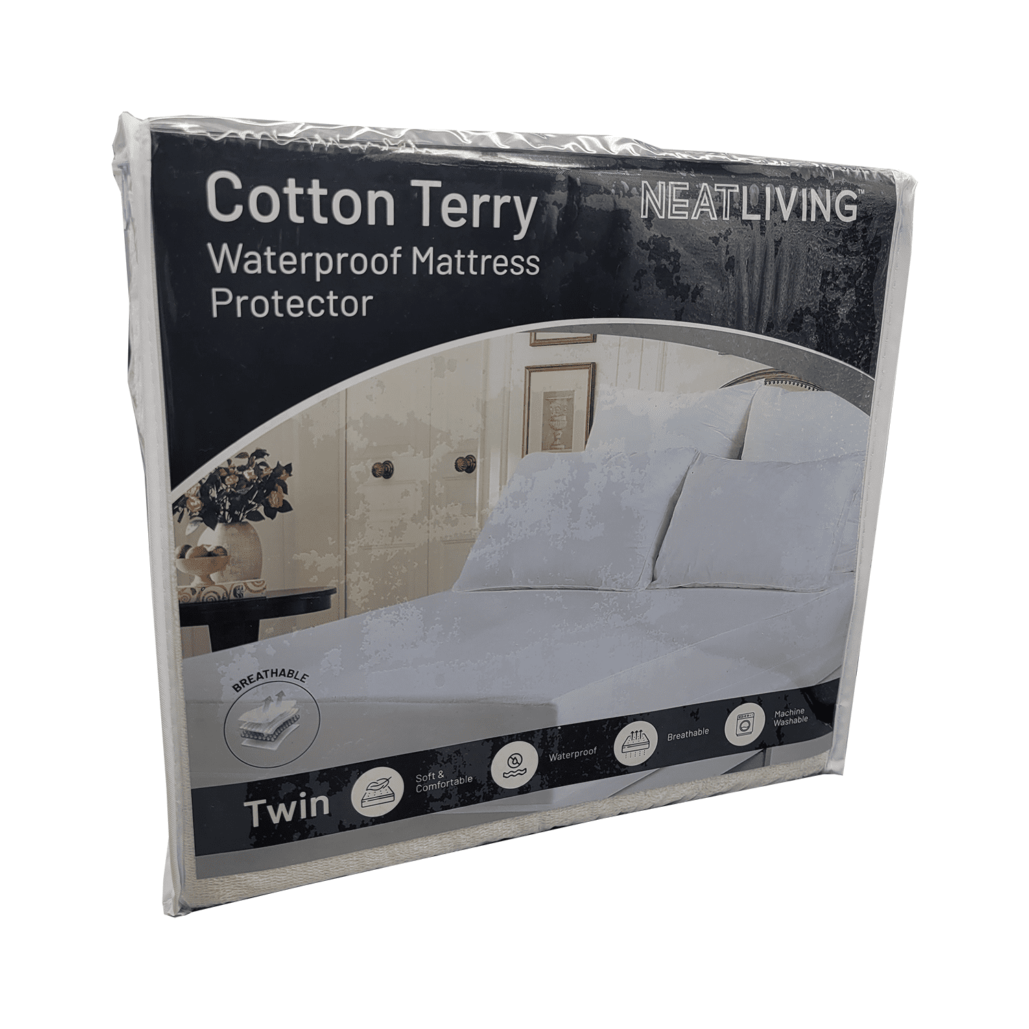 Neat-Living Cotton Terry Waterproof Mattress Protector, Twin