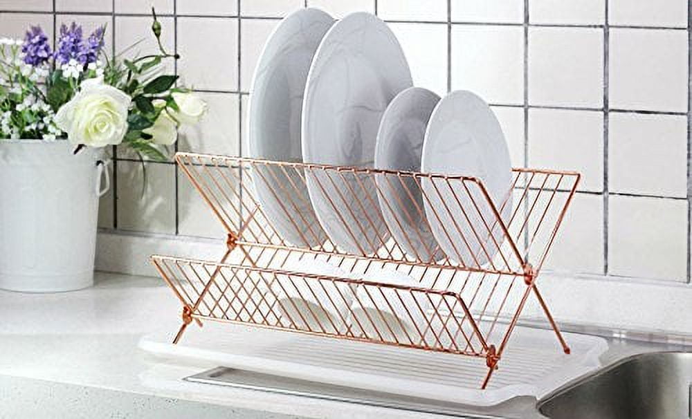 Modern Copper Tone Dishes Storage Organizer, Metal Wire Kitchen