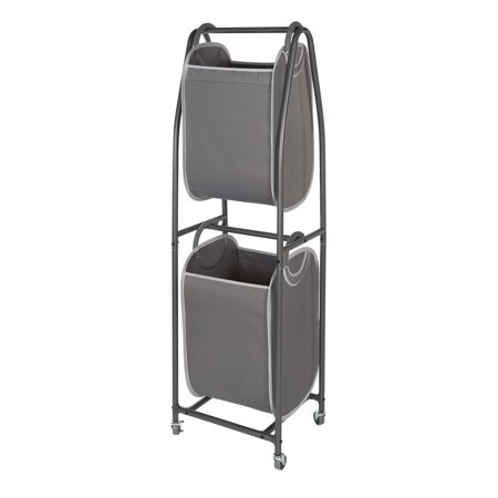 NeatFreak NFC03157 6A6A6A-001 2-Tier Rolling Vertical Laundry Sorter with Hamper-Totes and EVERFRESH Odor Control