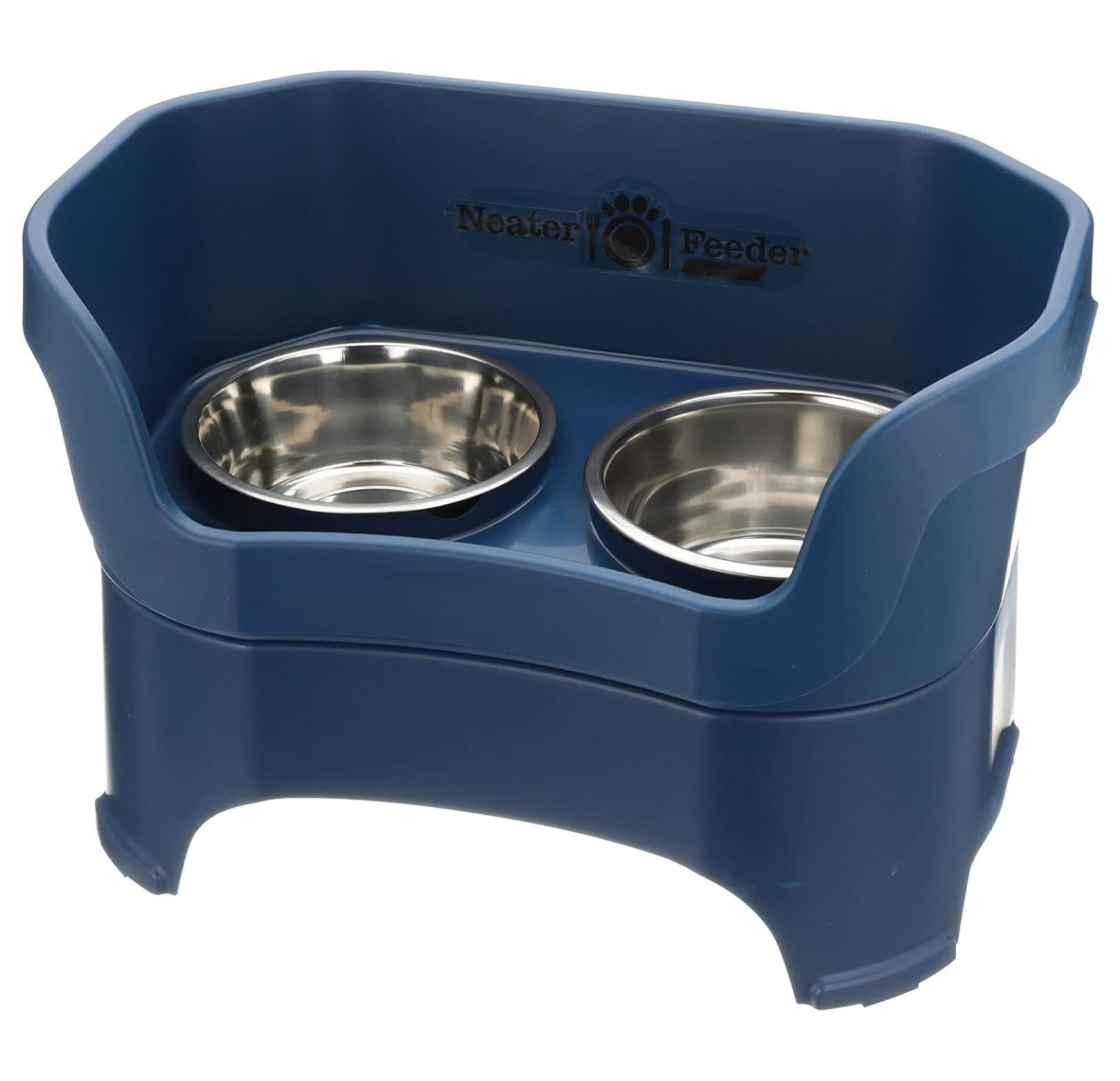 Large Dark Blue Elevated Stainless Steel Dog Feeder