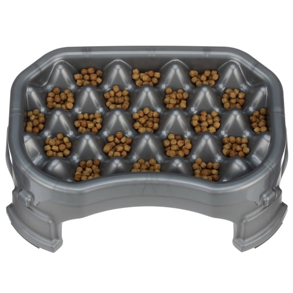 Neater Pet Brands Raised Neater Slow Feeder - Elevated & Adjustable Feeding Height - Improves Digestion, Stops Obesity, and Slows Down Eating, 2.5 Cups, Gunmetal
