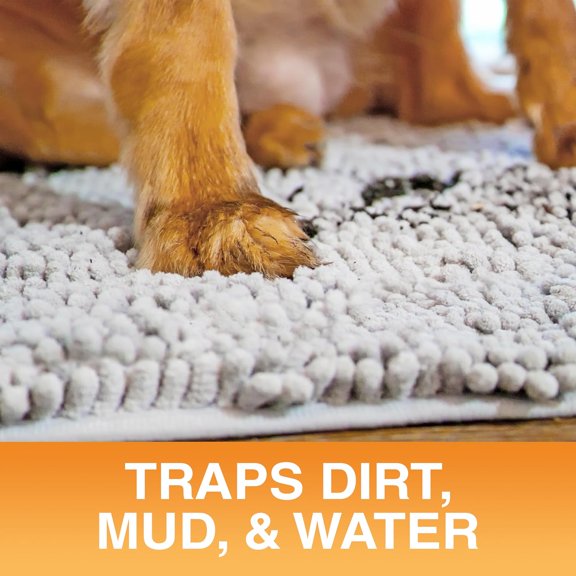 Neater Pets Chenille Dog Door Mat 24 x 17" Super Absorbent & Quick-Dry Muddy Paws Doormat for Trapping Dirt, Water, Mud - Non-Slip & Machine Washable Pet Rugs for Entryway, Indoor Mud Mats, Gray