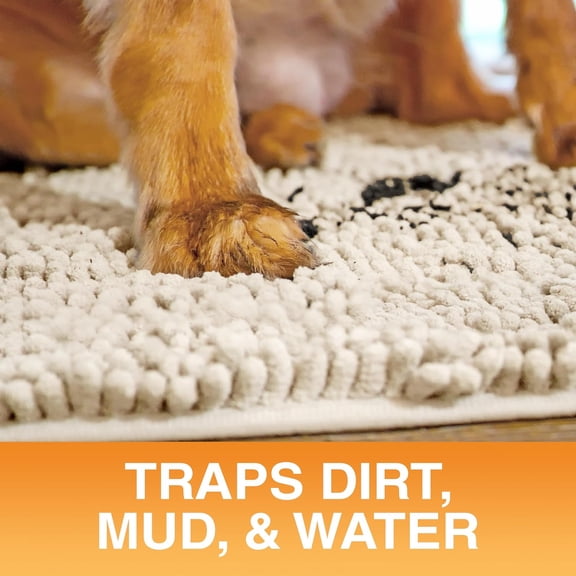 Neater Pets Chenille Dog Door Mat 30 x 20  Super Absorbent & Quick-Dry Muddy Paws Doormat for Trapping Dirt, Water, Mud - Non-Slip & Machine Washable Pet Rugs for Entryway, Indoor Mud Mats, Beige