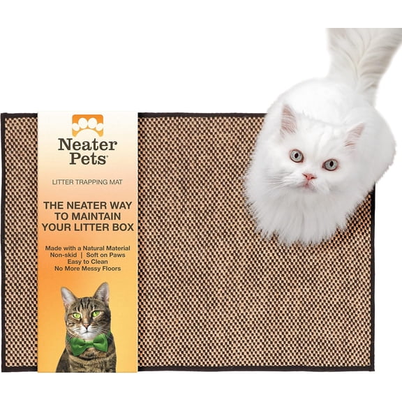 Neater Pets Jute Cat Litter Trapping Mat - Catches Spilled Litter Mess from Kitty Litter Box to Protect Floors, Soft on Cats Paws, Anti-Skid Backing, Easy to Clean, Checkered, 24" x 36"