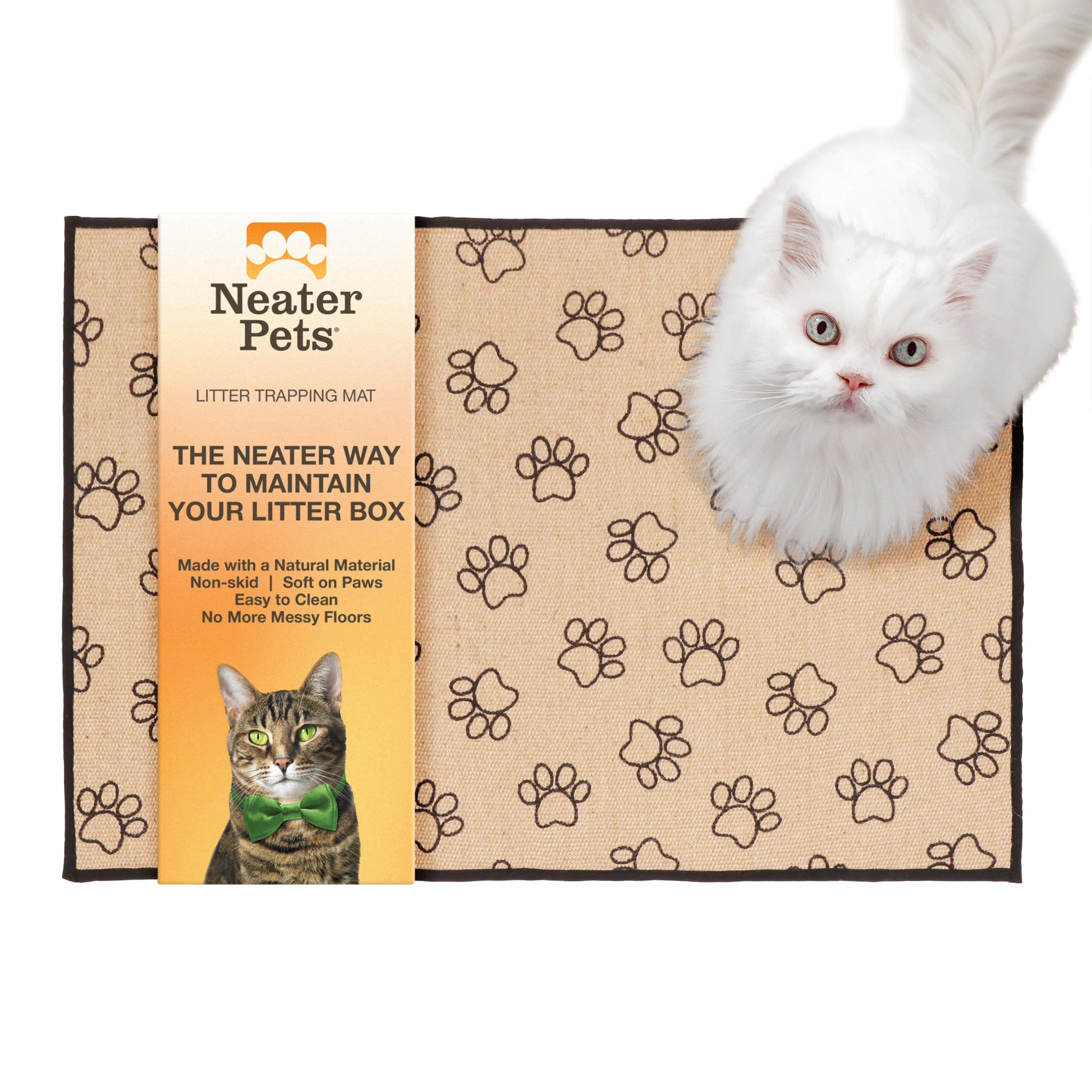 Eco-Friendly Jute Paw Print Litter Trapping Mat, 24" x 36"