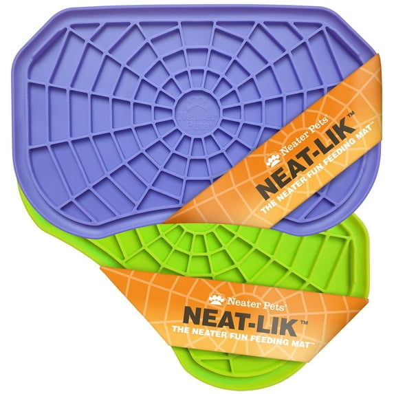 Neater Pets Neat-Lik Slow Feed Licking Pad for Dogs & Cats, Purple & Green Mats, 2 Pack