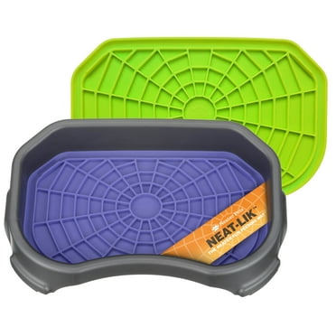 Neater Pets Neat-Lik Slow Feed Licking Pad for Dogs & Cats with Mess-Proof Tray, Purple & Green Mats (2 Pack) w/ Tray