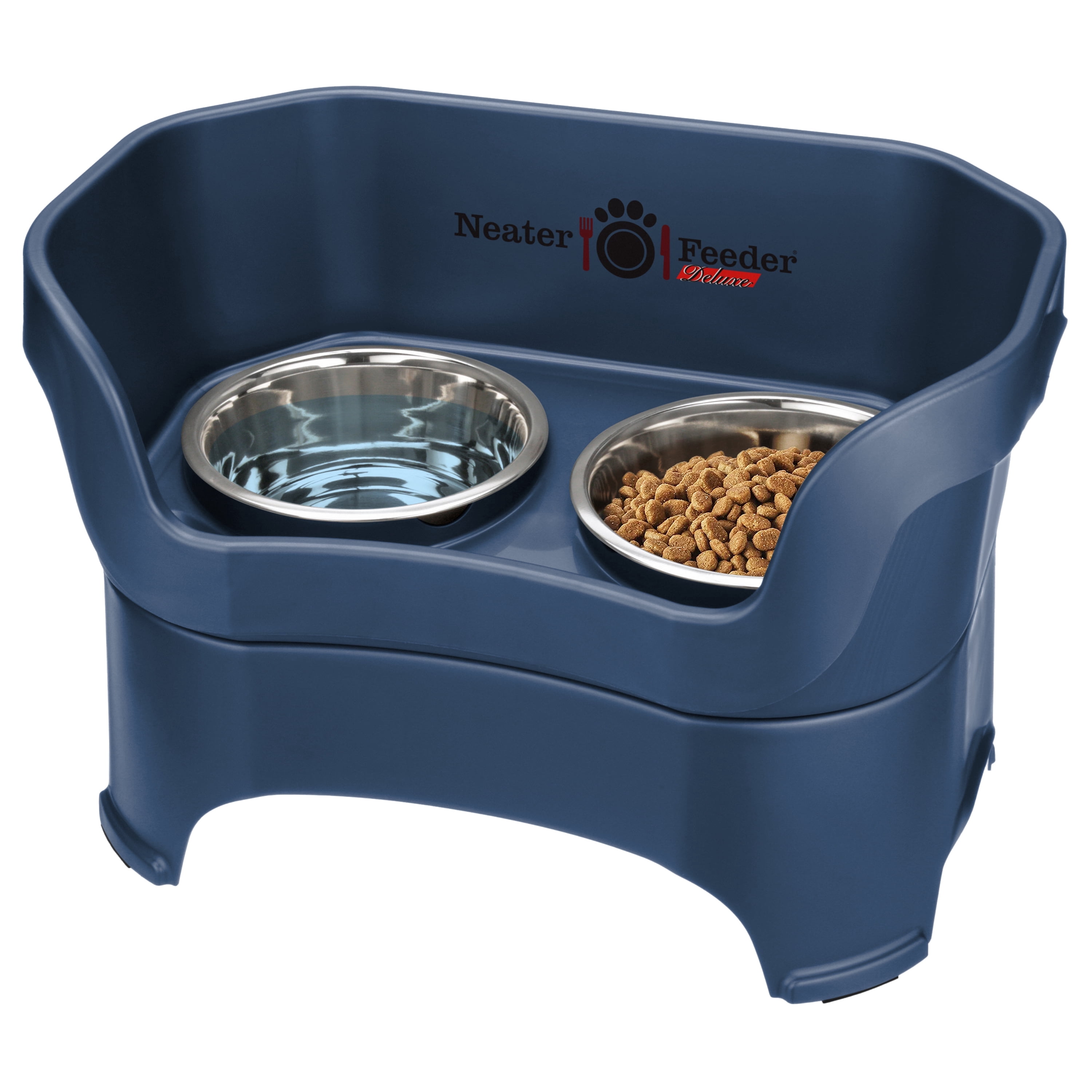Neater Pets Neater Feeder Deluxe Mess-Proof Elevated Food & Water Bowls for Large Dogs, Dark Blue