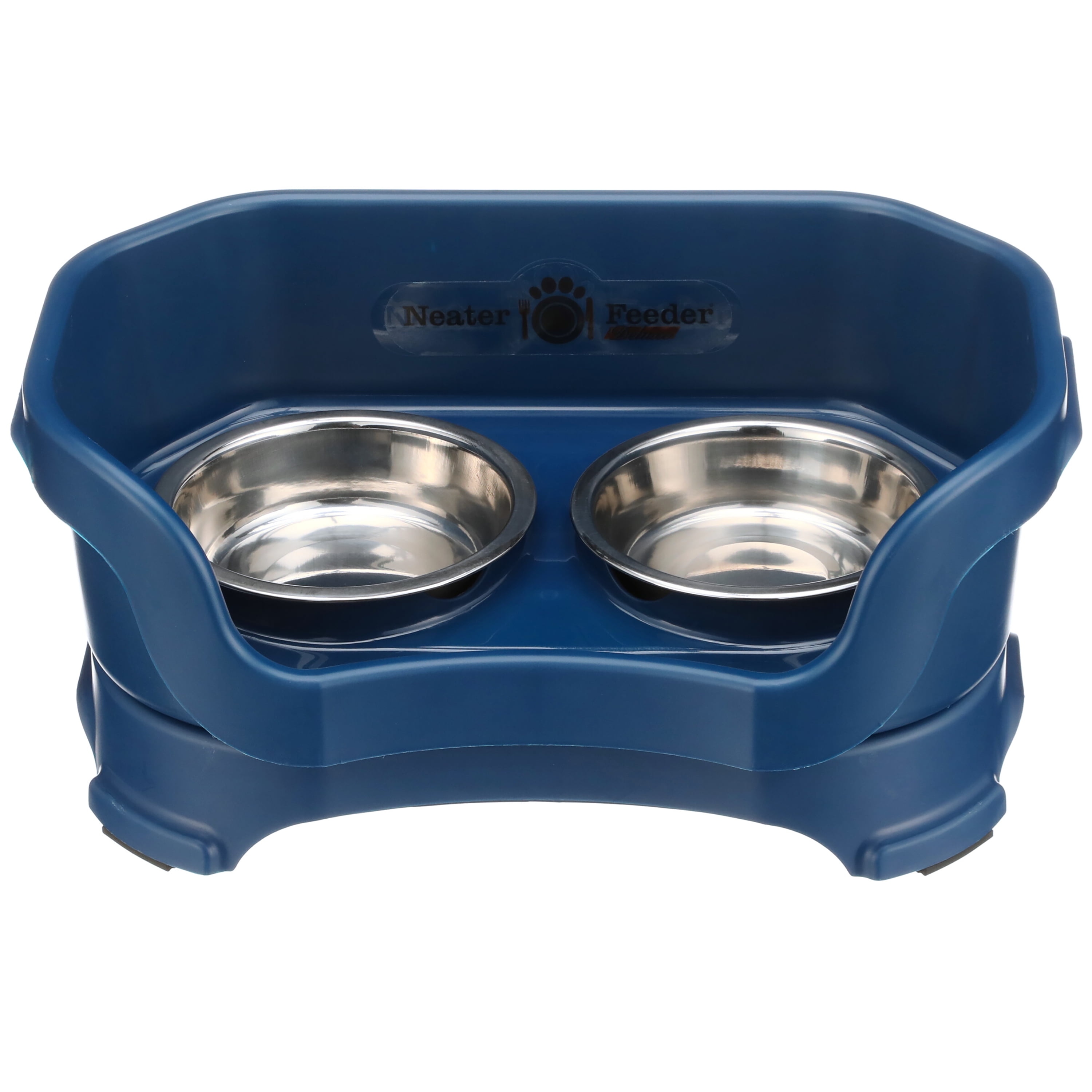 Neater Pets Neater Feeder Deluxe Mess Proof Elevated Food Water Bowls for Small Dogs Dark Blue
