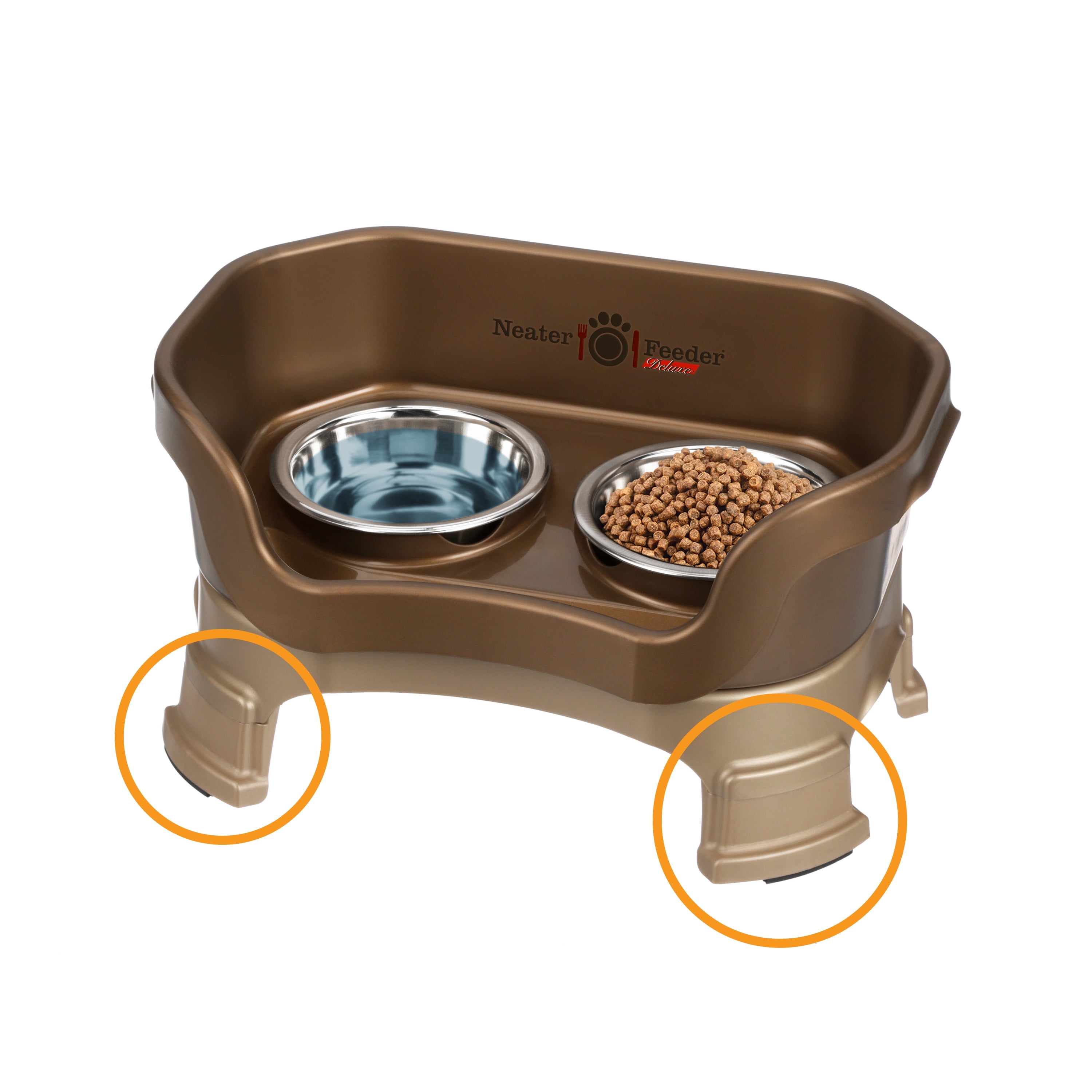 Neater Pets Neater Feeder Deluxe With Leg Extensions Mess-Proof Elevated Food & Water Bowls for Cats, Bronze