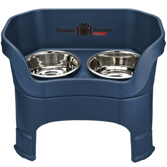 Neater Pets Neater Feeder Deluxe With Leg Extensions Mess-Proof Elevated Food & Water Bowls for Large Dogs, Dark Blue