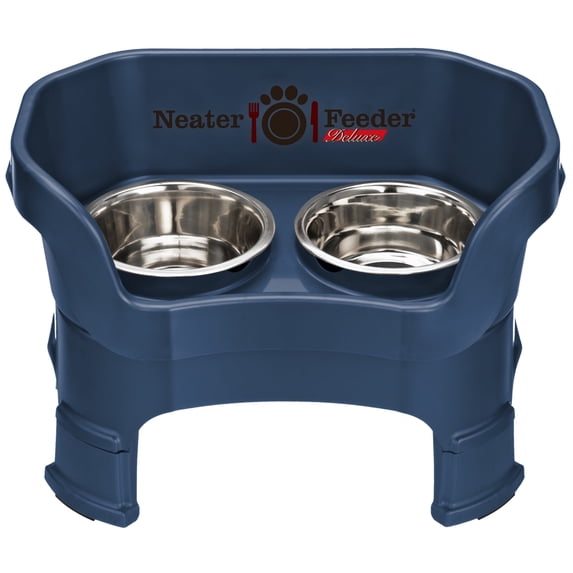 Neater Pets Neater Feeder Deluxe With Leg Extensions Mess-Proof Elevated Food & Water Bowls for Medium Dogs, Dark Blue