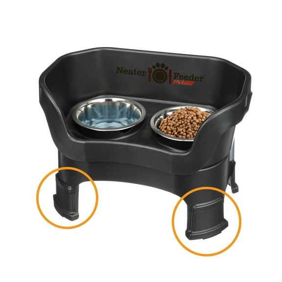 Neater Pets Neater Feeder Deluxe With Leg Extensions Mess-Proof Elevated Food & Water Bowls for Medium Dogs, Midnight Black