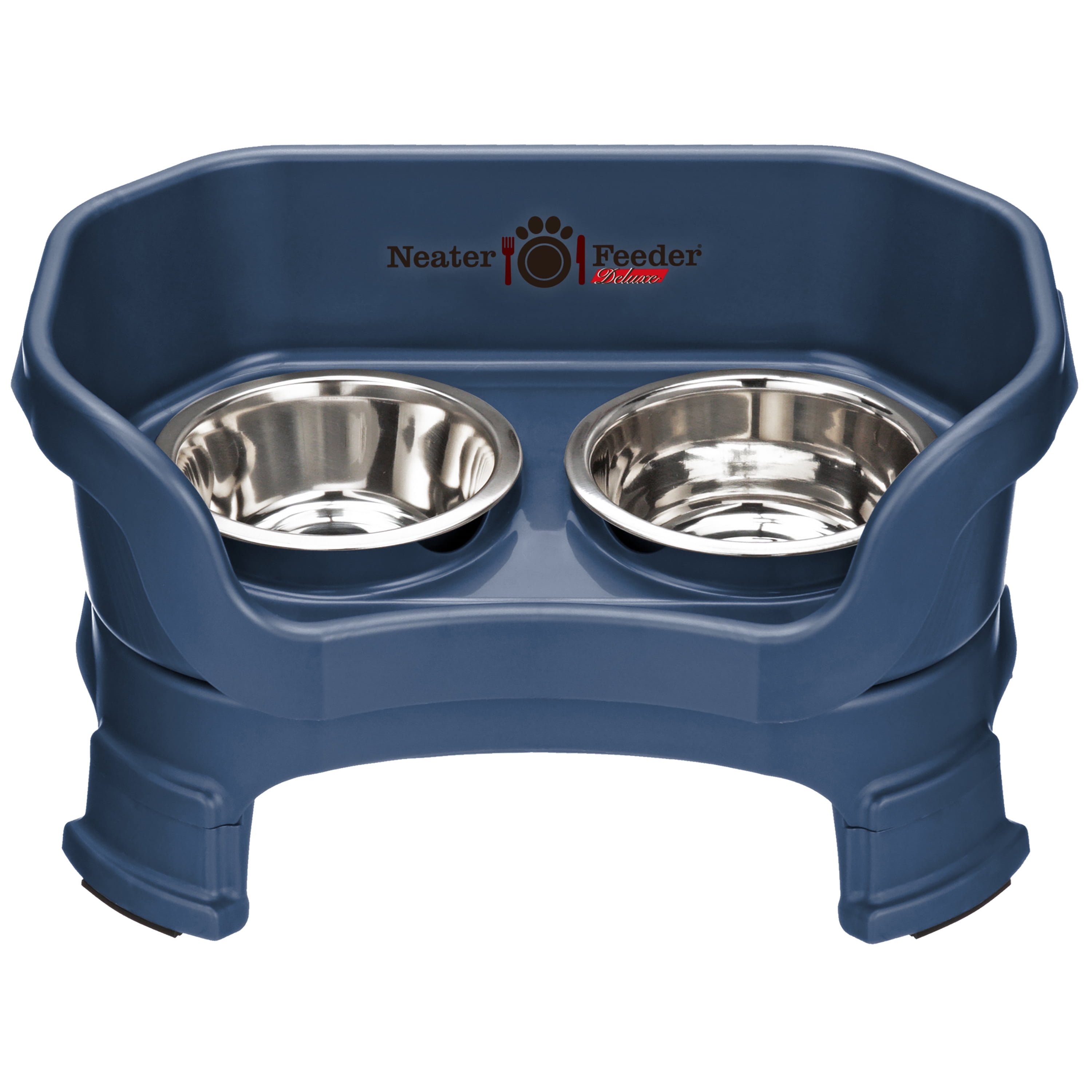 Neater Feeder Deluxe Elevated Dark Blue Stainless Steel Dog Bowls