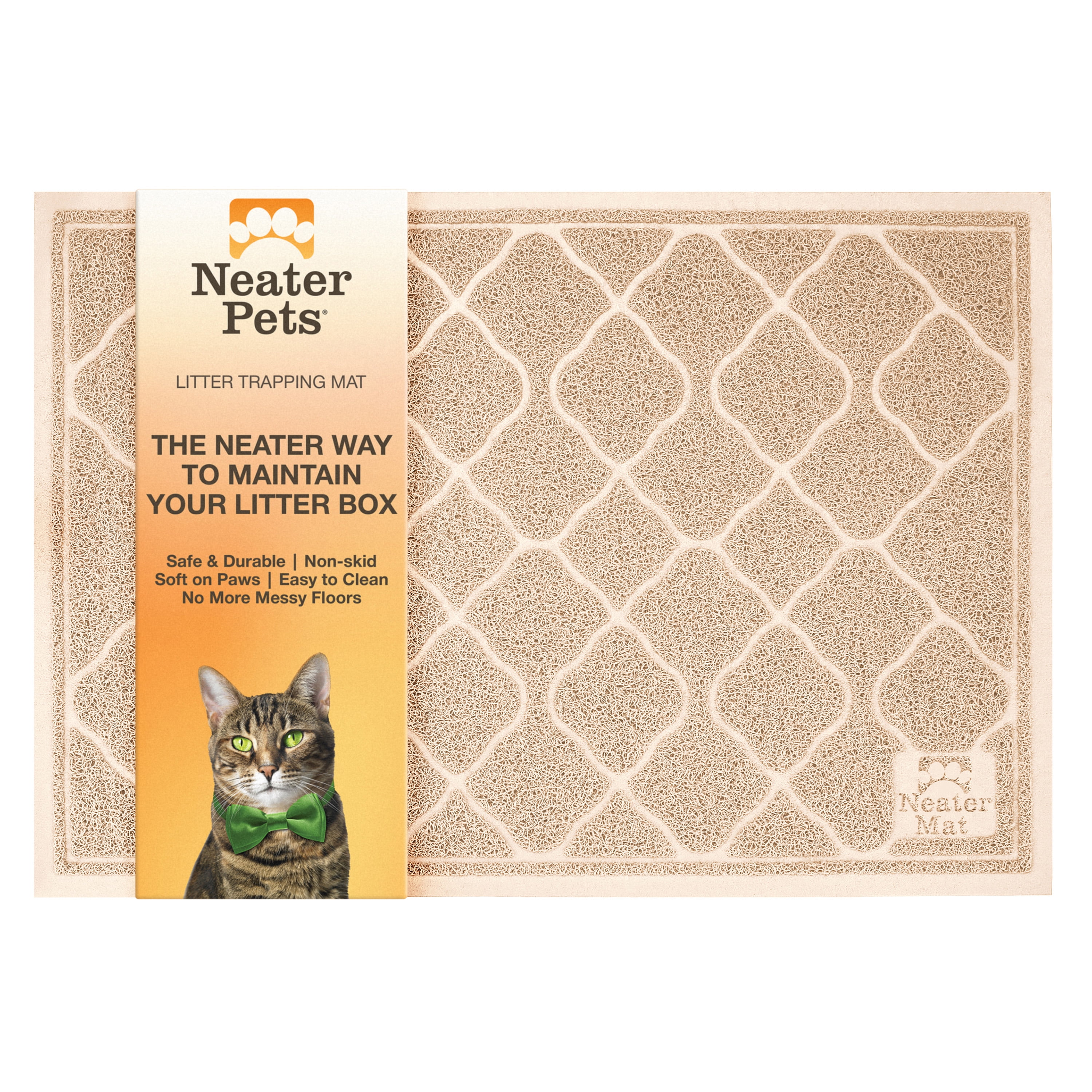 Beige PVC Non-Skid Litter Trapping Mat for Cats, 20" x 30"